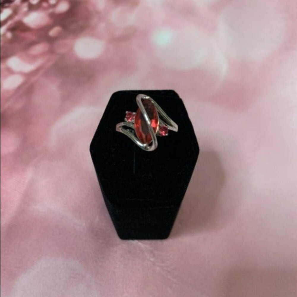 Women's Red CZ Marquise Unique Styled Ring on a Sterling Silver Setting